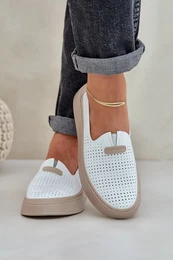 PE1 Lightweight Perforated Leather Moccasins Loafers Women On Platform And Wedge White Hanthiel