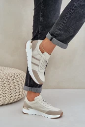 PE1 Women's Leather Platform Sneakers Beige Gatira