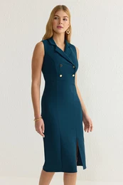 Oil Body-hugging Jacket Collar Midi Woven Dress