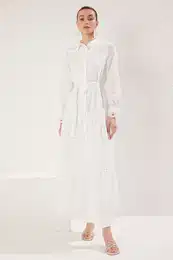 Ecru Embroidered Detailed Lined Woven Dress