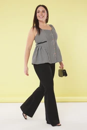 Curve Black-White Finike Woven Plus Size Blouse