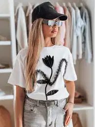 T-shirt damskie oversize z efektem 3D PETINIA biaa