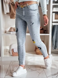 Spodnie damskie jeasnowe skinny z haftem MOONAIR niebieskie
