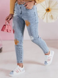 Spodnie damskie jeansowe slim fit w kwiatki FLORENSSO niebieskie