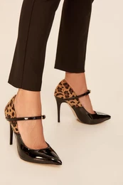Black Leopard Detailed Women's Wedge-Heeled Shoes