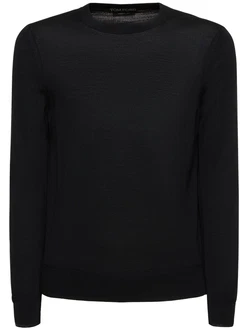 Strickpullover Aus Extrafeiner Wolle Schwarz