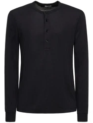 Henley-Shirt aus Lyocell Schwarz