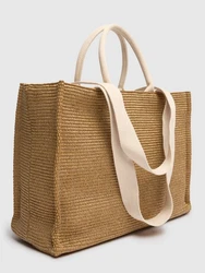 Medium Tote mit Raffia-Effekt Beige