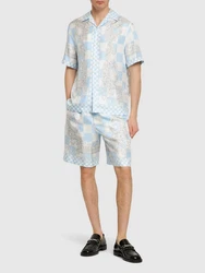 Shorts Aus Seidentwill Mit Druck Hellblau