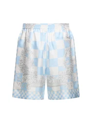 Shorts Aus Seidentwill Mit Druck Hellblau