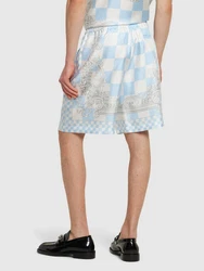 Shorts Aus Seidentwill Mit Druck Hellblau