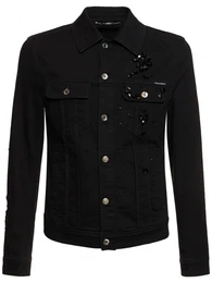 Jacke Aus Stretch-denim Mit Steinen