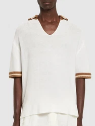 Häkelei-Poloshirt Beige/Creme/Weiß/Khaki