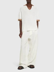 Häkelei-Poloshirt Beige/Creme/Weiß/Khaki