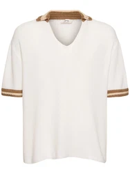 Häkelei-Poloshirt Beige/Creme/Weiß/Khaki