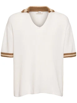 Häkelei-Poloshirt Beige/Creme/Weiß/Khaki