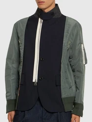 Jacke Aus Wollmischtwill Dunkelgrün/Grün/Grau