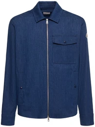 Cotton Blend Denim Zip-up Shirt