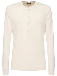 Geripptes Henley T-shirt Aus Baumwolle & Modal