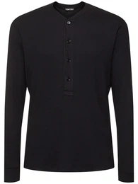 Geripptes Henley T-shirt Aus Baumwolle & Modal