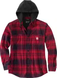Flannel-Fleece, Kapuzen-Hemd/Jacke - Rot/Schwarz (R09) - S