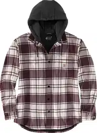 Flannel-Fleece, Kapuzen-Hemd/Jacke - Beige/Dunkelrot (W03) - XL