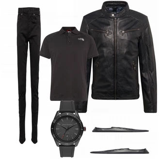 Outfit mit Schwarz Lederjacke Gipsy "About You"