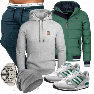 Outfit mit Türkis Winter Parka/Regenjacke Indicode Jeans "adidas"