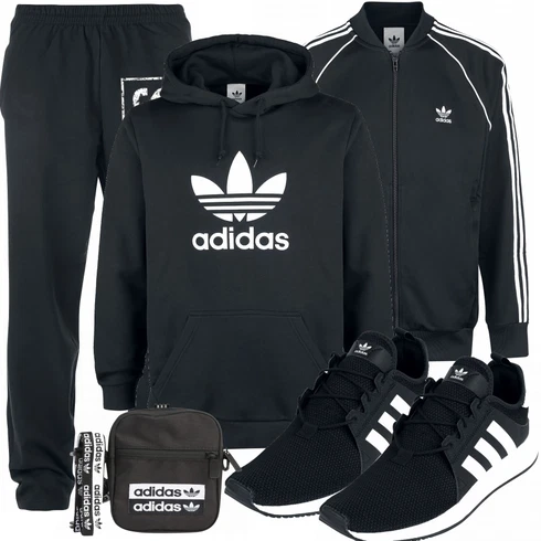 Schwarz Hose kombinieren mit Weiß Schuh Sneaker Adidas