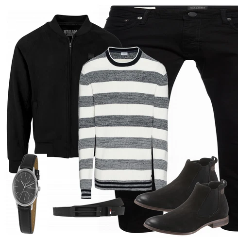 Schwarz Hose Jack & Jones kombinieren mit Schwarz Sommerjacke Urban Classics
