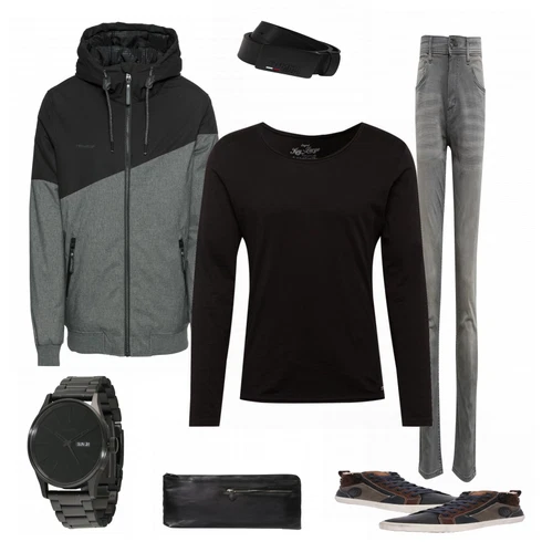 Schwarz Sweatshirt Key Largo kombinieren mit Gürtel