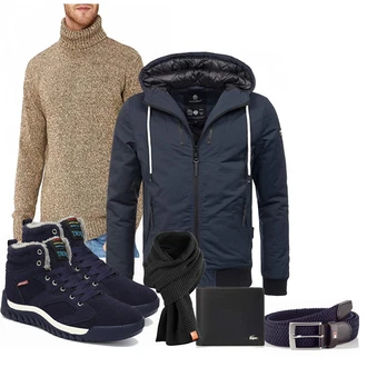 Outfit mit Blau Schal/Winter Parka Manufaktur13 "Alltags Outfit"