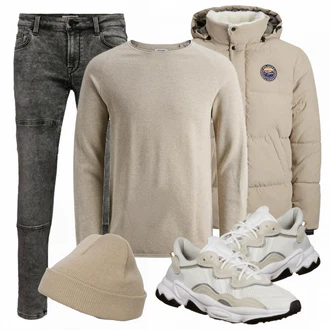 Winter Outfits mit Beige Jack & Jones, Beige Jack & Jones, Beige Hut Flexfit "Alltags Outfit"