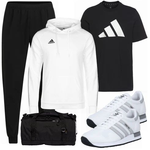 Schwarz Casual T-Shirt Adidas Performance kombinieren mit Weiß Hoodie Adidas Performance