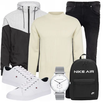 Outfit mit Grau/Weiß Sneaker/Leder Sneaker Tommy Hilfiger "Alltags Outfit"
