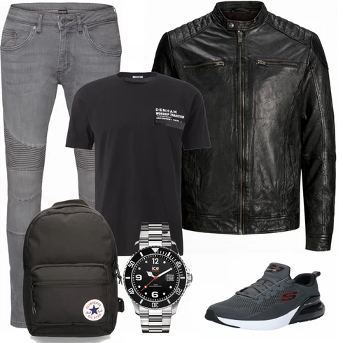 Schwarz LederJacke Jack & Jones kombinieren