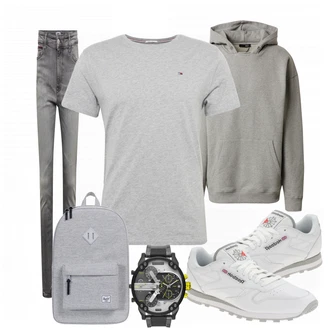 Outfit mit Grau/Weiß Sneaker/Leder Sneaker Reebok Classic "Alltags Outfit"
