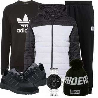 Outfit mit Schwarz Hose Große Größe Adidas Originals "Alltags Outfit"