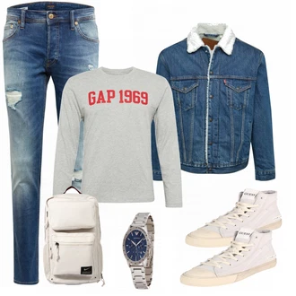 Outfit mit Beige Schuh Sneaker Guess "Alltags Outfit"