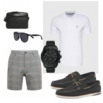 Outfit mit Weiß/Grau T-Shirt Poloshirt SELECTED HOMME "Alltags Outfit"