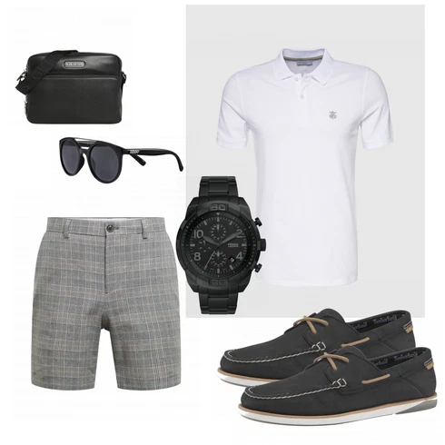 Weiß/Grau T-Shirt Poloshirt SELECTED HOMME kombinieren mit Blau Halbschuh Timberland