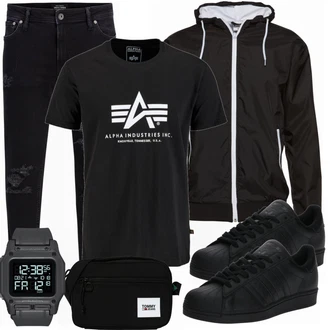 Outfit mit Weiß/Schwarz T-Shirt Alpha Industries "Alltags Outfit"