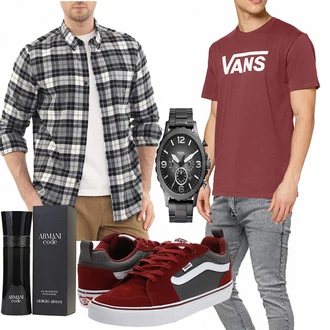 Outfit mit Rot Vans, Grau Vans "Alltags Outfit"