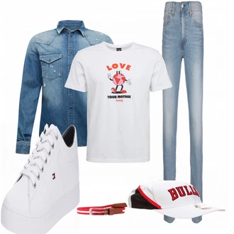 Outfit mit Grau/Weiß Sneaker/Leder Sneaker Tommy Hilfiger "Alltags Outfit"