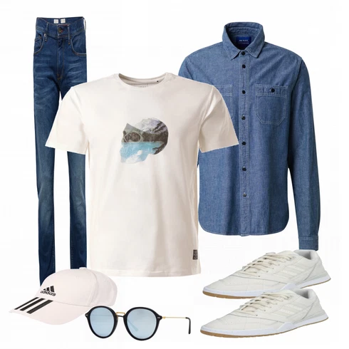 Blau Hose Große Größe Tommy Hilfiger kombinieren mit Blau T-Shirt SCOTCH & SODA, Grau T-Shirt