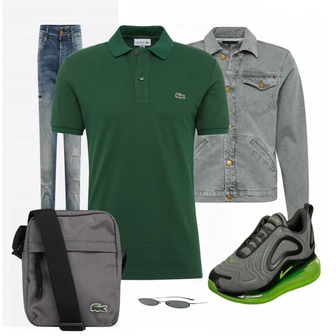 Schwarz/Grün Poloshirt Lacoste kombinieren