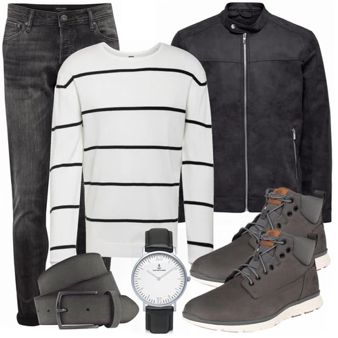 Schwarz Lederjacke Only & Sons kombinieren