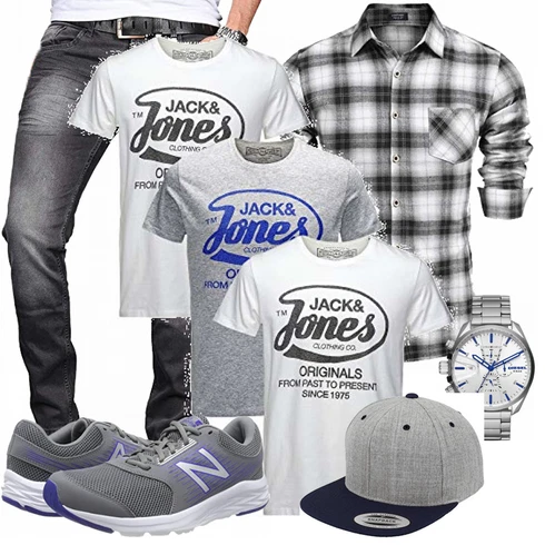 Grau T-Shirt Jack & Jones kombinieren mit Grau Trachtenmode New Balance