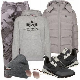 Outfit mit Grau Winterjacke Urban Classics "Alltags Outfit"