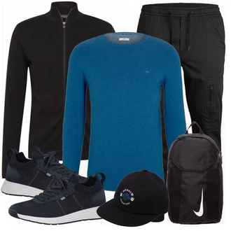 Outfit mit Blau/Schwarz Hut Adidas Originals "Alltags Outfit"